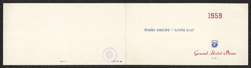 Vojtěch Štolfa – novoročenka Grand hotelu Brno, Čedok ČSR 