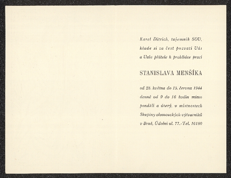 Stanislav Menšík – Výstava prací Stanislava Menšíka, Brno, Údolní 77 