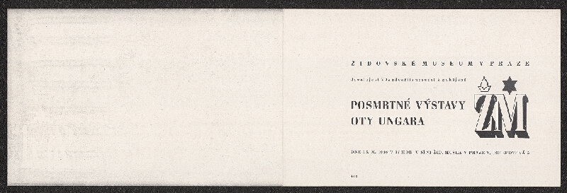 neznámý – Pozvánka na posmrtnou výstavu Oty Ungara v síni Židovského musea v Praze 