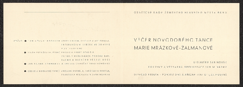 neznámý – Večer novodobého tance Marie Mrázkové-Žalmanové, Divadlo Reduta  Brno 