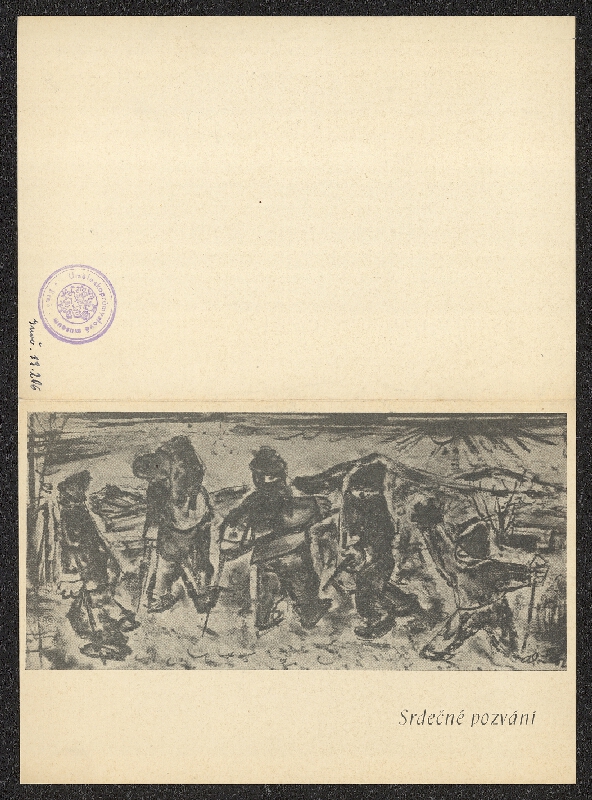 neznámý – Pozvánka na výstavu Aloise Schneiderky, Hudební a umělecká komůrka Brno, Masarykova 3/5 