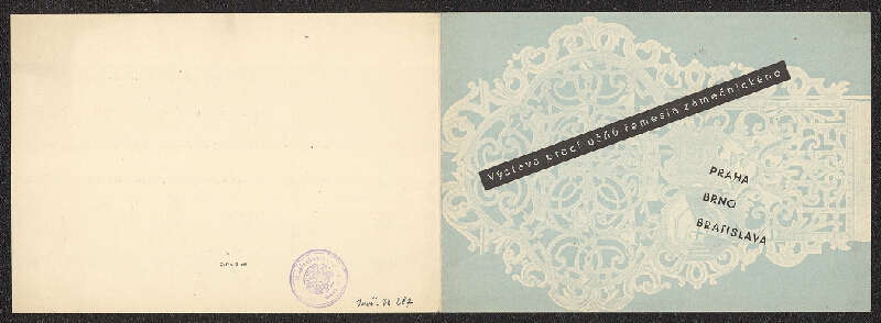 neznámý – Pozvánka na výstavu prací učnů řemesla zámečníckého, Praha - Brno - Bratislava, Brno UPM, Husova 14 