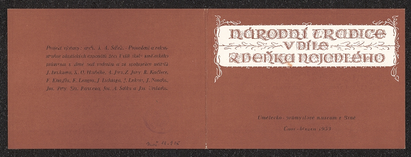neznámý – Národní tradice v díle Zdeňka Nejedlého, UPM Brno, Husova 14 