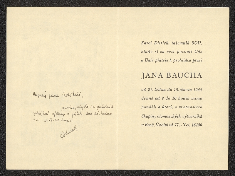 neznámý – Výstava prací Jana Baucha, Brno, Údolní 77 