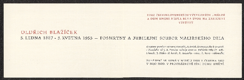 neznámý – Oldřich Blažíček - posmrtný a jubilejní soubor malířského díla, Dům umění Brno 