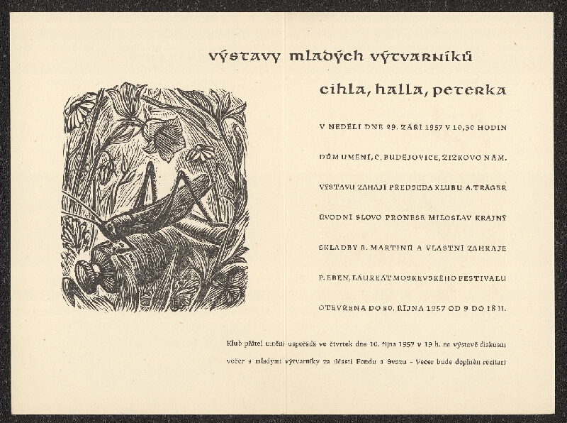 neznámý – Výstavy mladých výtvarníků: Cihla, Halla, Peterka; Dům umění, Č. budějovice 