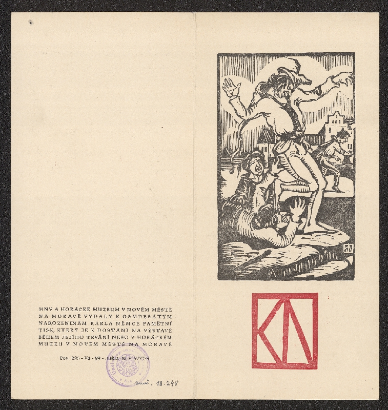 neznámý – Grafické dílo Karla Němce k umělcovým 80tinám, aula 12tileté střední školy v Novém Městě na Mor. 