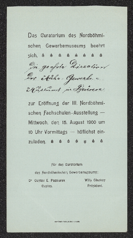 neznámý – Curatorium des Nordböhmischen Gewerbenmuseums 