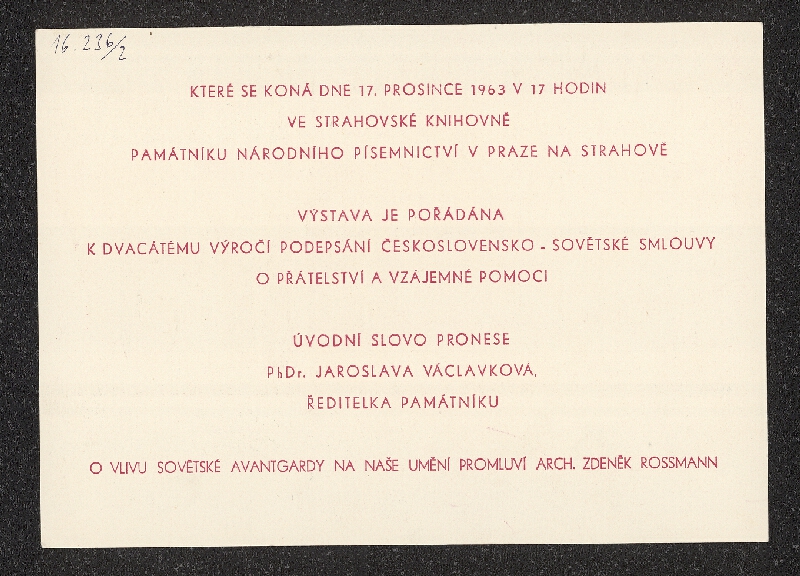 neznámý – Konvolut pozvánek pro kulturní akce 