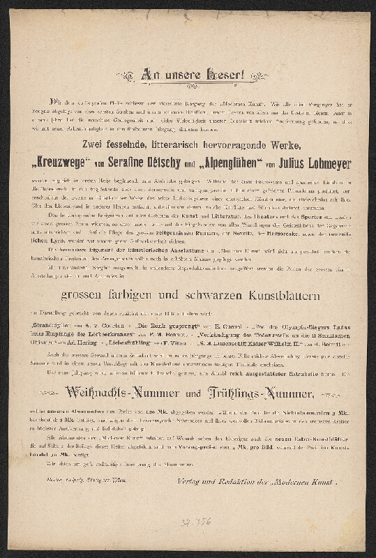 Elli Hirsch – Moderne Kunst, 26. Heft, XIV. Jahrgang, Künstlerhaus Einweihung München 1900 