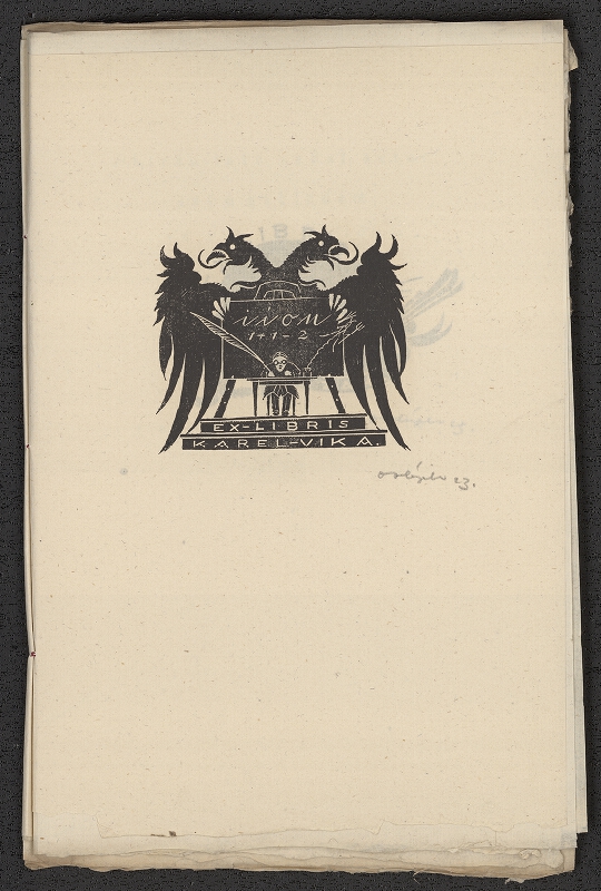 Otakar Hájek – Ex libris dvanácti tovaryšů, přátel známých at.d. at.d. 1923 