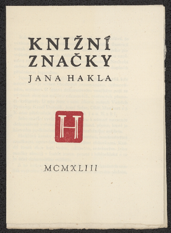 Jan Hakl – Knižní značky Jana Hakla. MCMXLIII 