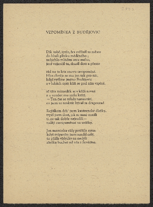 Jan Halla – Vzpomínka z Budějovic 