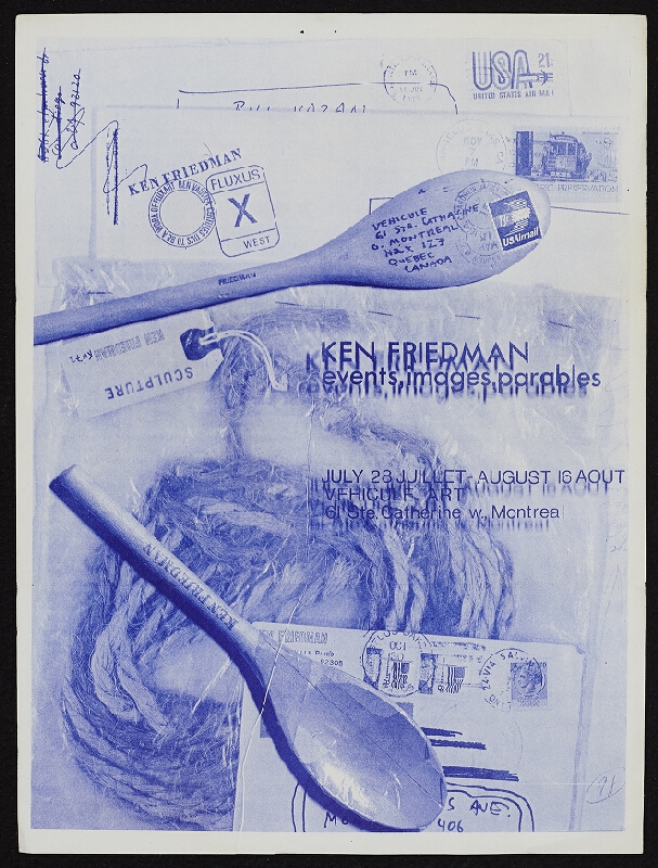 Ken Friedman – Pozvánka na výstavu Kena Friedmana ve Vehicule Art, Montreal, Quebec, Kanada od 28.7. do 16.8.1974 
