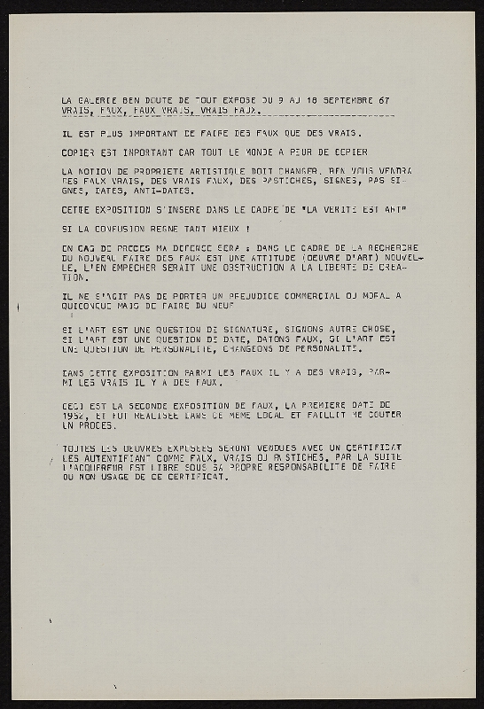 Ben Vautier – Galerie Ben Doute de Tout Presente 