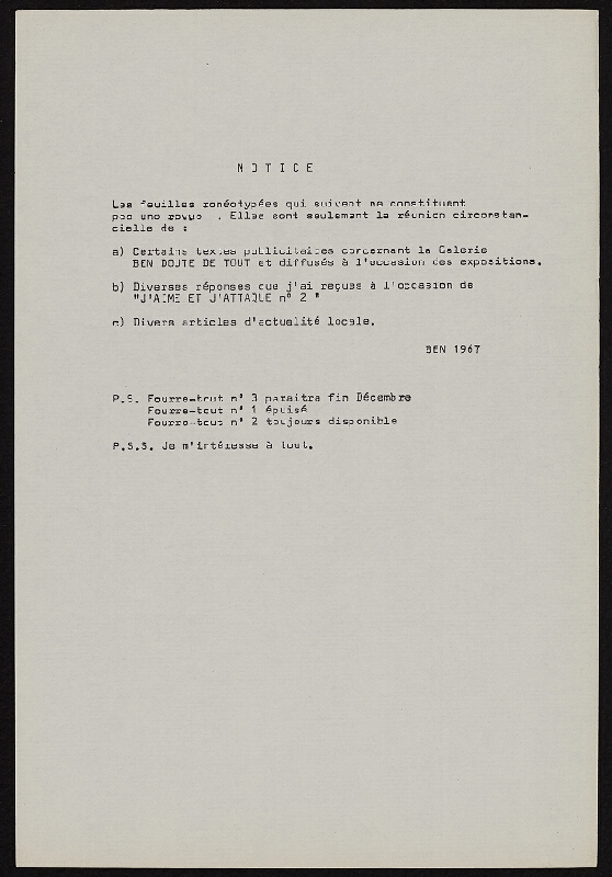 Ben Vautier – Galerie Ben Doute de Tout Presente 