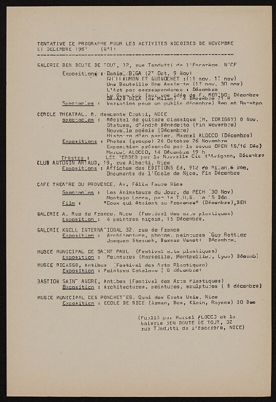 Ben Vautier – Galerie Ben Doute de Tout Presente 