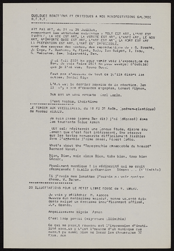 Ben Vautier – Galerie Ben Doute de Tout Presente 