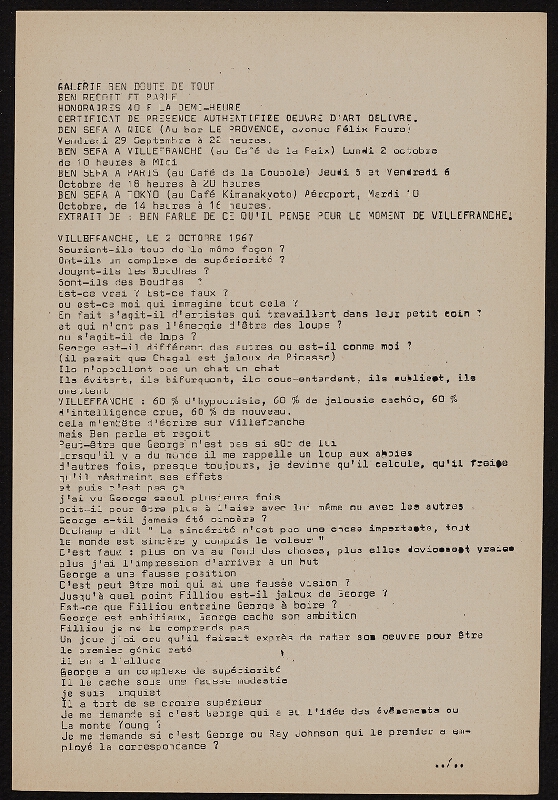 Ben Vautier – Galerie Ben Doute de Tout Presente 