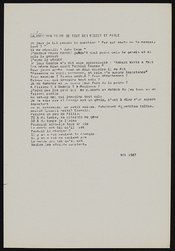 Ben Vautier – Galerie Ben Doute de Tout Presente 