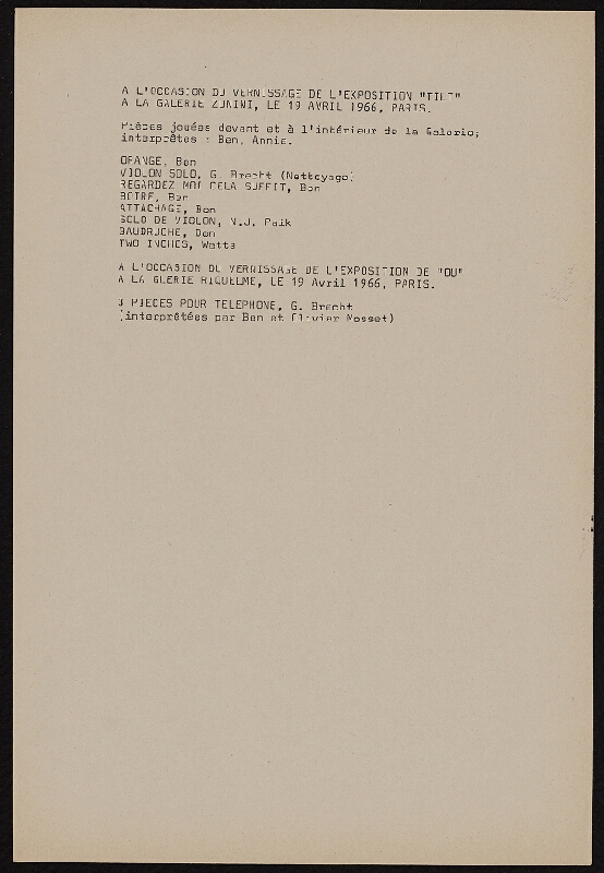 Ben Vautier – Galerie Ben Doute de Tout Presente 