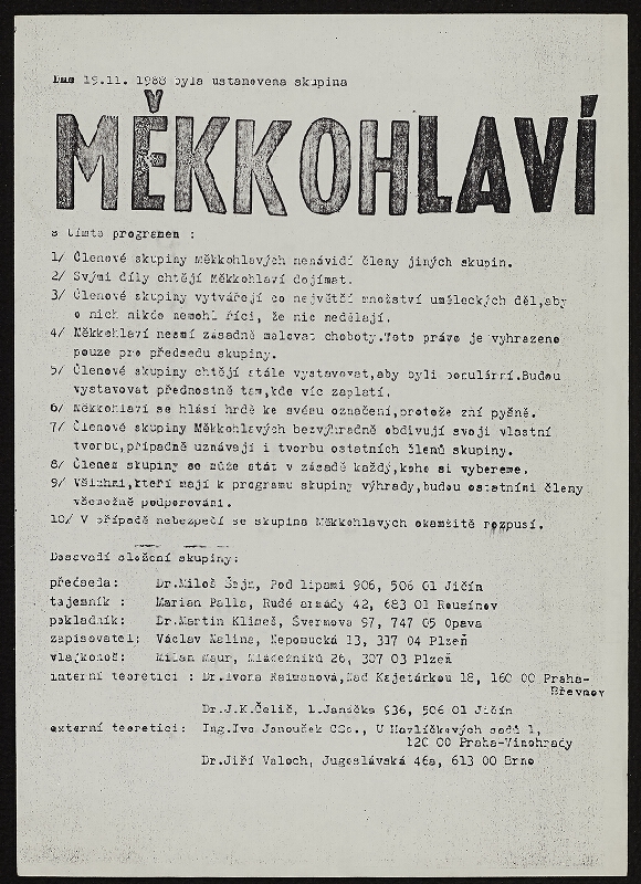 Měkkohlaví – Ustanovení skupiny Měkkohlaví 