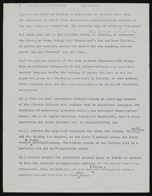 Richard Kostelanetz – Twenty-five Fictional Hypotheses 