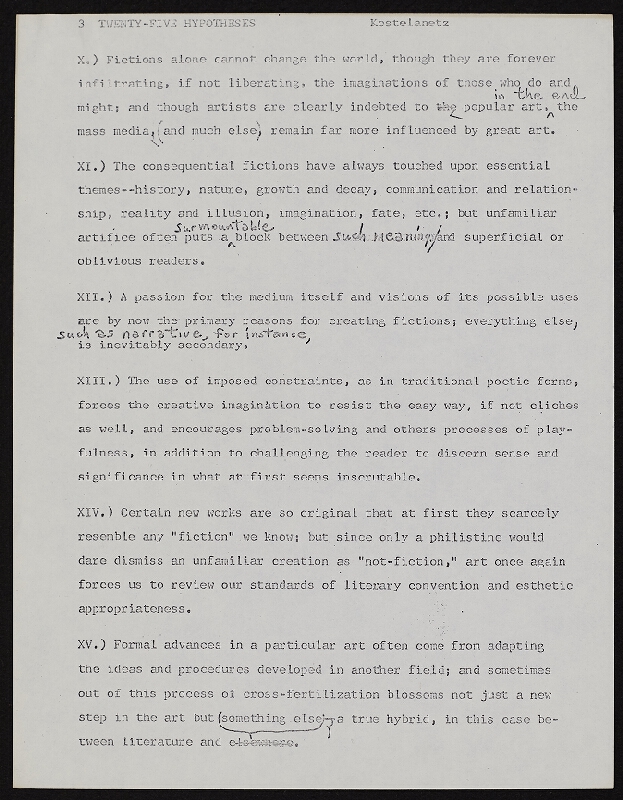 Richard Kostelanetz – Twenty-five Fictional Hypotheses 