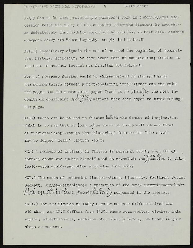 Richard Kostelanetz – Twenty-five Fictional Hypotheses 