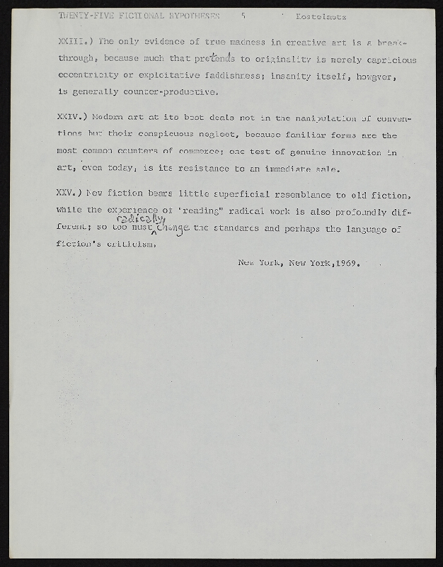Richard Kostelanetz – Twenty-five Fictional Hypotheses 