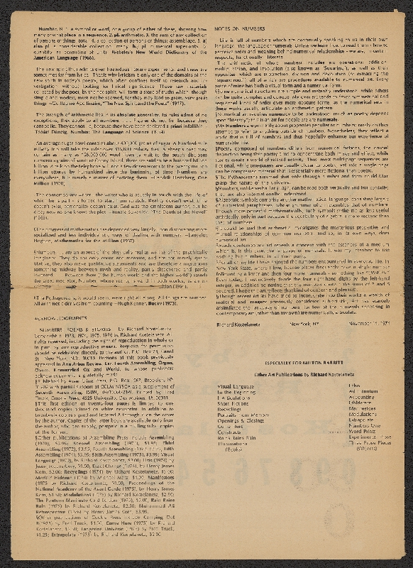 Richard Kostelanetz – Numbers: POEMS & STORIES 
