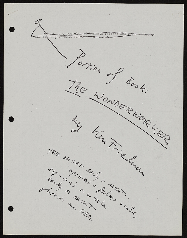 Ken Friedman – Portion of Book THE WONDERWORKER 