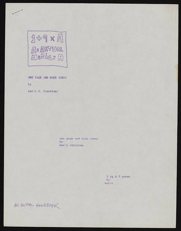 Ken Friedman – One page and nine poems by Aeric V. Stratton 