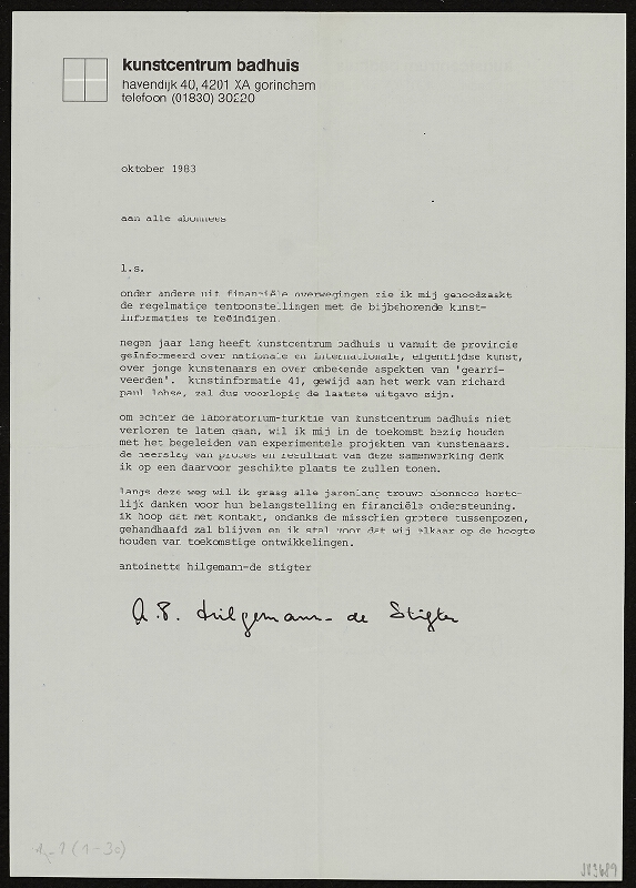 Antoinette Hilgemann-de Stigter ed. – Dopis předplatitelům (1-30) 