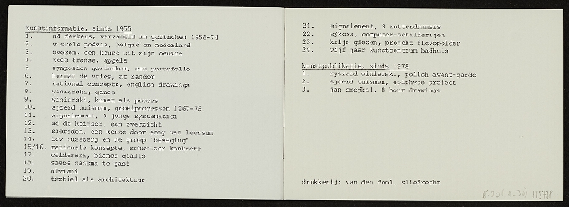 Antoinette Hilgemann-de Stigter ed. – Vijf jaar Kunstcentrum Badhuis, Kunstinformatie 14, jaargang 5 no. 4, december 1979, Kunstcentrum Badhuis, Gorinchem, Holland (1-30) 