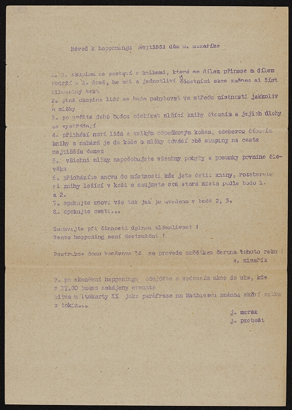 Jaroslav Marák – Návod k happeningu Nejtišší dům O. Minaříka 