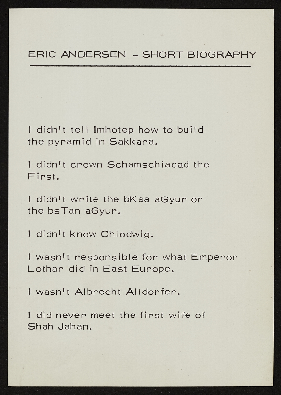 Eric Andersen – A Traveller´s Item, edition Howeg, Švýcarsko 