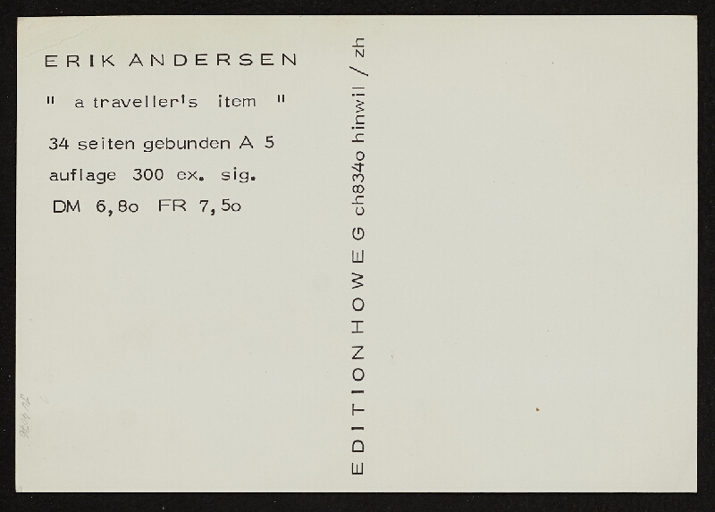 Eric Andersen – A Traveller´s Item, edition Howeg, Švýcarsko 
