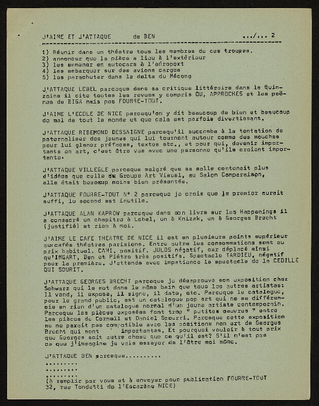 Benjamin Vautier – J´Aime et J´Attaque n 2 de Ben 