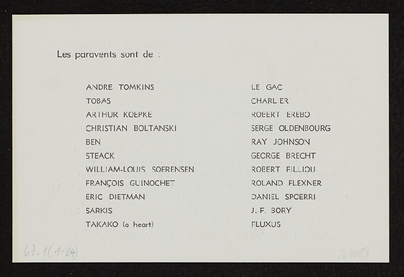 Benjamin Vautier – Les Paravents A la Galerie de la Salle, 19711 