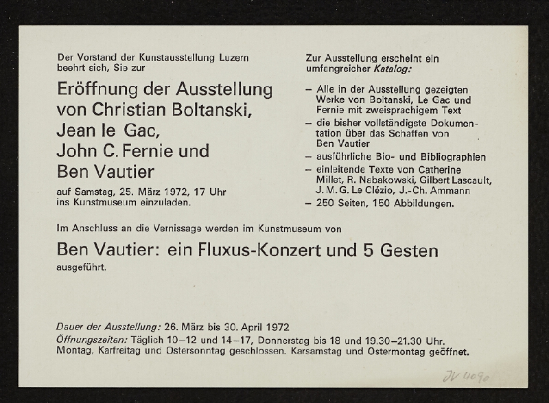 Benjamin Vautier – pozvánka na výstavu Ein Fluxus-Konzert und 5 Gesten 