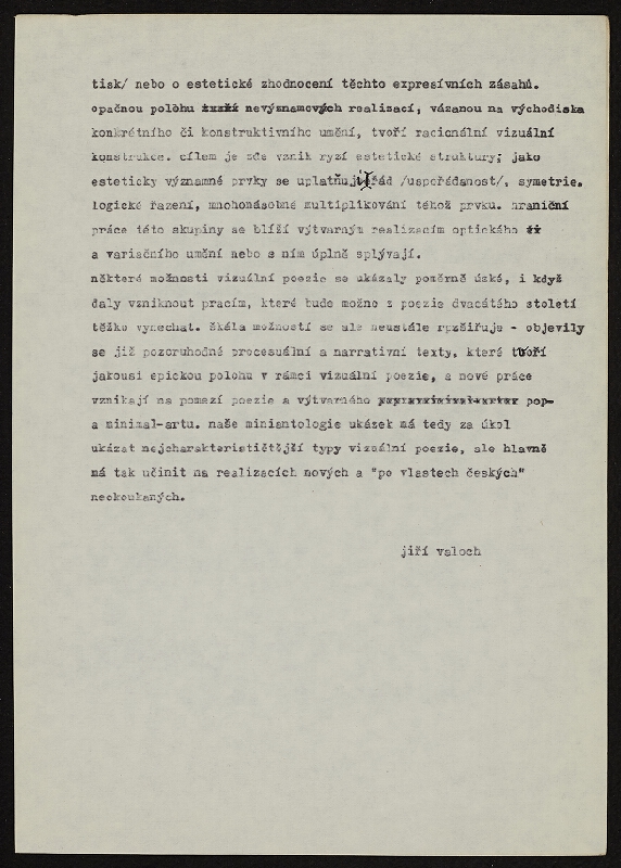 Jiří Valoch – Mezi básní a obrazem (text pro miniantologii vizuální poezie) 