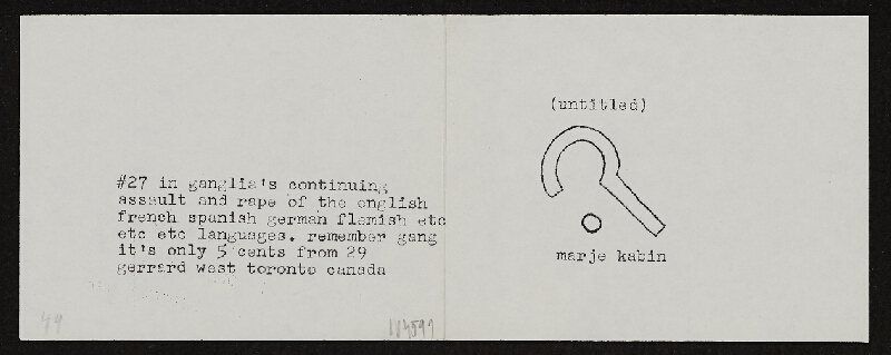 Barrie Phillip Nichol – Untitled, 5? Mini Mimeo Series # 27, Ganglia Press Toronto Kanada 