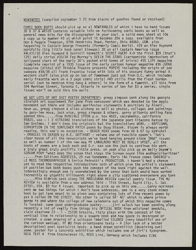 Barrie Phillip Nichol – Late October grOnk Mailout, News Note Sheets, grOnk, Ganglia Press Toronto Kanada 