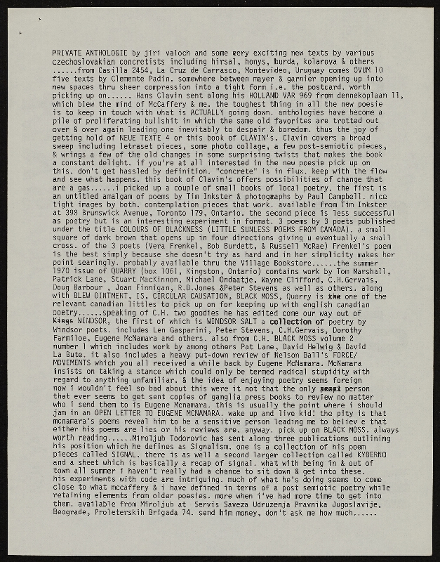 Barrie Phillip Nichol – Late October grOnk Mailout, News Note Sheets, grOnk, Ganglia Press Toronto Kanada 