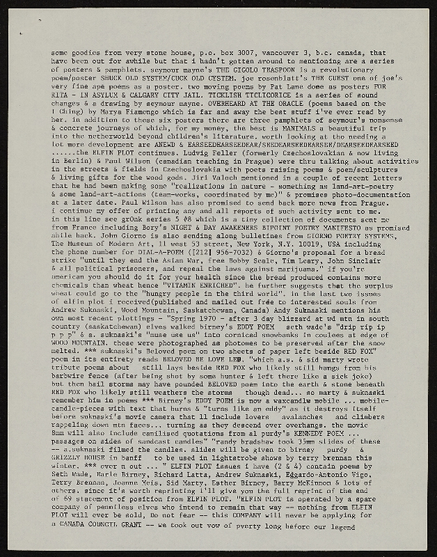 Barrie Phillip Nichol – Late October grOnk Mailout, News Note Sheets, grOnk, Ganglia Press Toronto Kanada 