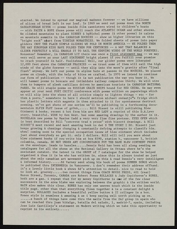 Barrie Phillip Nichol – Late October grOnk Mailout, News Note Sheets, grOnk, Ganglia Press Toronto Kanada 