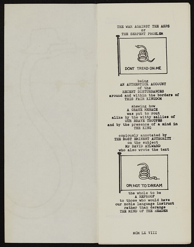 Barrie Phillip Nichol – The War Against The Asps, grOnk Series 4 # 4, Ganglia Press Toronto Kanada 