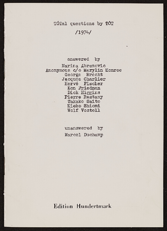 Armin ed. Hundertmark – TÓTal questions by TÓT, Edition Hundertmark 