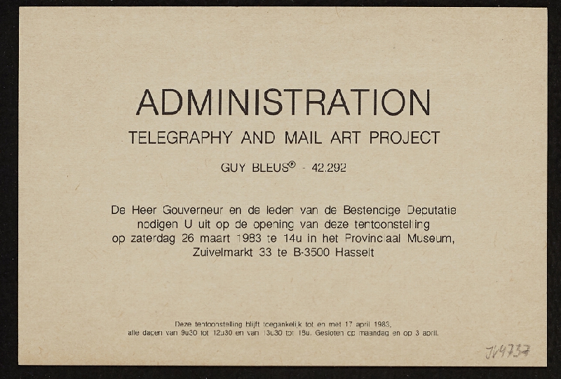 Guy Bleus – Administration. Telegraphy - and Mail Art Project 